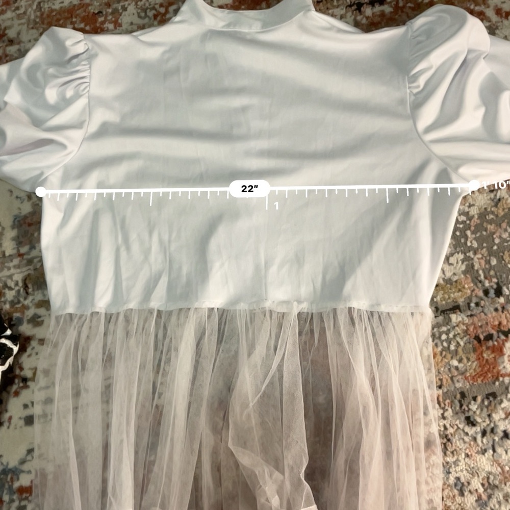 Elegant White Sheer Half Overlay Dress NWOT Fairycore Whimsigoth Ethereal - Picture 6 of 8